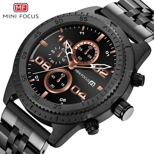 MINI FOCUS Mens Quartz Watches Top Brand Luxury Sports Military Wrist Watch Chronograph Men Waterproof Full Steel Strap Watches