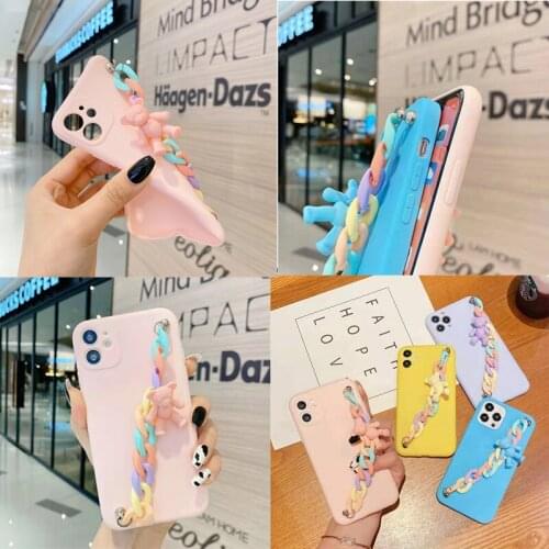 Cute Bear Wrist Strap Chain Cover For Samsung Galaxy M42 A42 A41 A40 A31 A32 A21S A22 A20S A20E M12 A12 A11 A10S M11 M01S Case