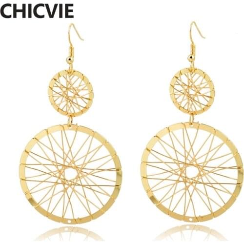 CHICVIE Ethnic Round Piercing Drop Earrings for Wome Gold Color Double Indian Earings Party Fashion Jewelry Female SER160006
