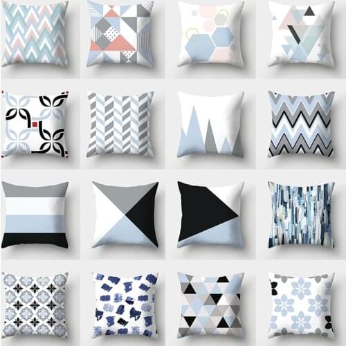 Grey Blue Pillowcase Geometric Cushion Cover 45x45 Polyester Decorative Sofa Cushions Throw Pillow Covers Home Decor Pillowcases
