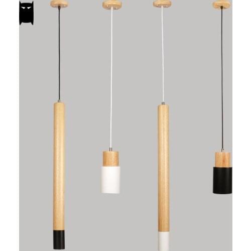 Black White Long Iron Wood Pendant Light Fixture Nordic Modern Art Deco Small Hanging Suspension Lamp Dining Table Room Bar Cafe