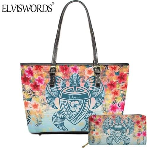 ELVISWORDS Hawaii Honu Turtle With Hibiscus Pattern Womens Single Shoulder Handbag Durable Large Capacity Tote and Purse Mujer