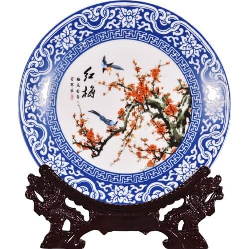 Jingdezhen Ceramic Blue and White Plum Bamboo Orhcid Plate Porcelain Decorative Plate Metope For Living Room Hotel