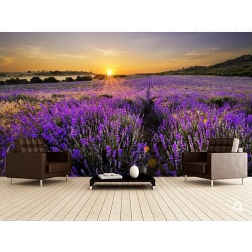Custom nature murals,Sunset over Lavender Field,3D photo wallpaper for living room bedroom TV backdrop embossed wallpaper