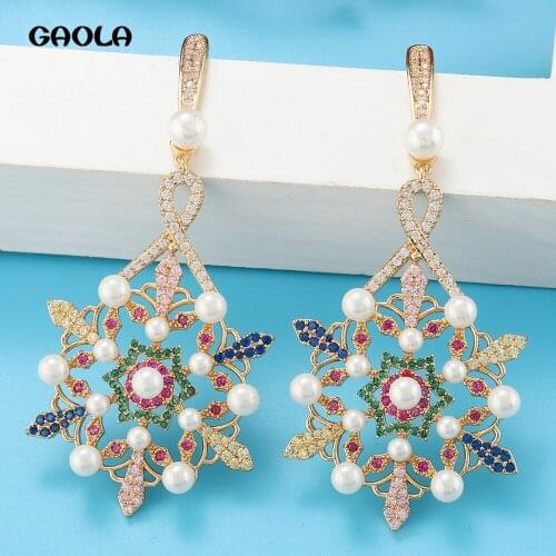 Exquisite Noble Zircon Pearl Earrings for Women Elegant Noble High-end Jewelry with Stars Snowflakes украшения с жемчугом 2021