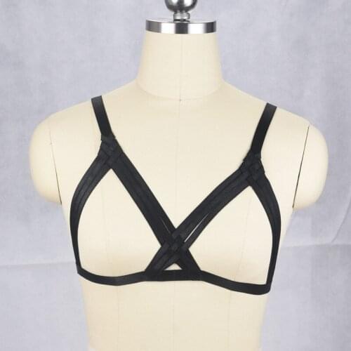 JLX.HARNESS Women Fetish Wear Cage Bra Harajuku Gothic Open Chest Body Harness Cupless Lingerie Crop Top harness cage bra