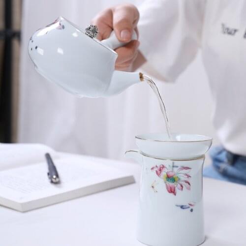 Chinese Tea Set Modern Kung Fu Tea Set Ceramic Teapot Porcelain Tea Cup Flower Creative Jogo De Xicaras Teaware With Tray EF60CJ