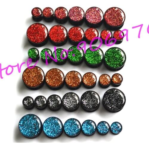 Colorful Ear Piercing Glitter Flesh Tunnel Screw Colorful Black Acrylic 5-14mm 72pcs/lot Mixed Color Free Shipping 6colors Ear