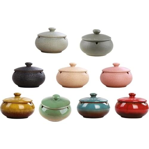 Creative Ceramics Ashtray with Lid Retro Indoor Decorative Ashtray for Home Living Room Office Car Cigarette Ashtray Holder T3EF