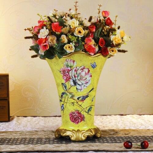 Creative European Ceramic Vase High-grade Painted Flower and Bird Arrangement Vase Living Room Handmade Decorations Home Style A