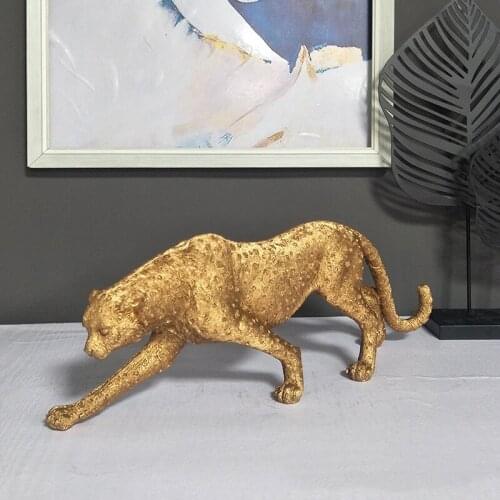 Creative Gold Leopard Statue Animal Figurines Resin Home Office Decoration Modern Wine Cabinet Desktop Furnishings