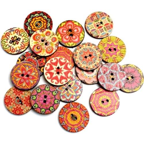 50pcs Mixed 25mm Round Wooden Buttons For Clothes Needlework Scrapbooking Crafts Diy Sewing Accessories Wood Decoration