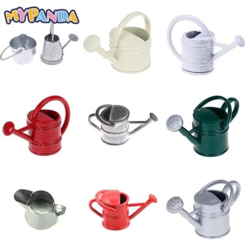 Dollhouse Accessories Classic Baby Toys Tin Metal Dollhouse Miniature Watering Can Handicrafts Model Dollhouse Decoration White