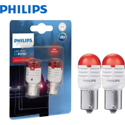 2pcs Philips Ultinon Pro3000 SI S25 P21W BA15s 12V 11498U30RB2 Red Color Turn Signal Lamps Stop Light Reverse Bulbs Fog Light