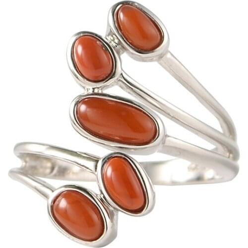 MIQIAO Agate Ring Adjustable Natural Stone Red Oval 925 Sterling Silver Jewellery For Women Accessories Female Fashion Unusual