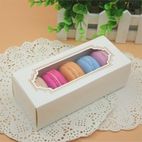 Moana 20pcs/lot: 15x6x5cm White Paperboard Tranparent Pvc Window Macaron Chocolate Packaging Boxes Top Drawer Type Gift Box