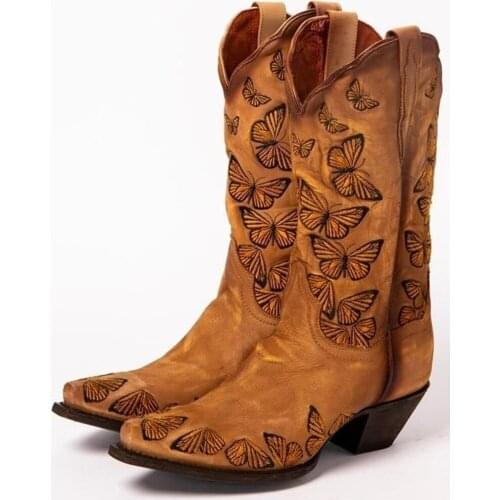 SARAIRIS Fashion Butterfly Concise Great Quality Western Boots Comfy Concise mid-calf Modern Women Shoes