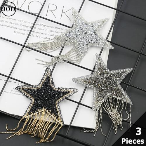 3 Pieces Set Embroidery Iron on Patches for Clothing Tassel Fringe Sequin Star Applique Patch Rhinestone Scrapbooking Stickers