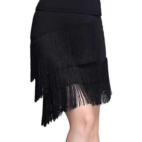 New Latin Dance Dress Beveled Frills Skirt Tassel Plus Size Red/black Skirts Ballroom Women Sexy Rumba Samba Performance Costume