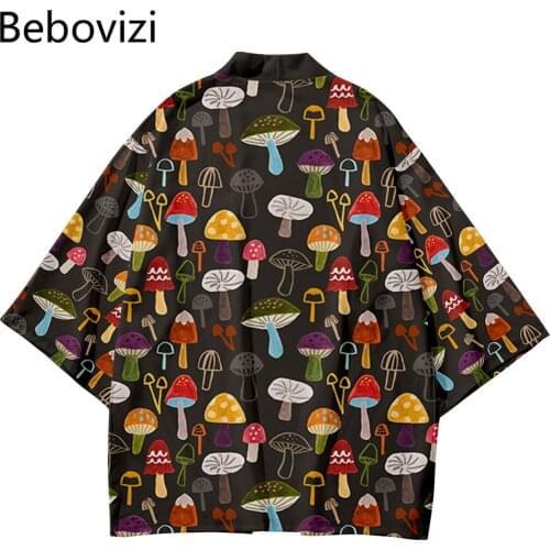 Mushroom Print Beach Fashion Beach Japanese Kimono 2021 Plus Size 5XL 6XL Robe Cardigan Men Shirts Yukata Haori Womens Clothing