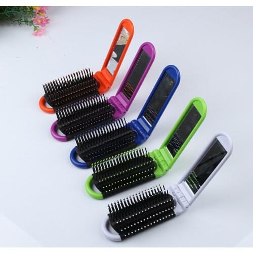 Portable Travel Makeup Hair Comb Folding Hair Brush with Mirror Compact Pocket Size Comb Plastic ABS