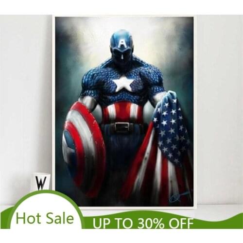 Marvel Canvas Poster Painting Captain America Shield Flag Paint Art Vertical Canvas Wall Art Poster Kids Room Decoration Gift