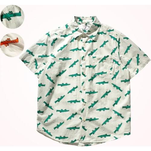 2021 Summer New American Style Printed Shirt Mens Fashion Retro Oversize Loose Drop Sleeves Couple Short Sleeve Casual Shirt