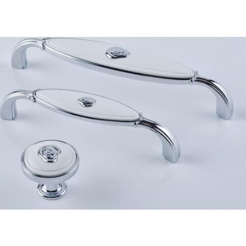 3.75" 5" Drawer Pulls Handles Knobs Dresser Knob Silver White Cabinet Door Knob French Shabby Chic Rose Flower