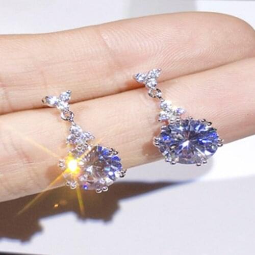 New Fashion AAA White CZ Zircon Dazzling Shiny Crystal Rhinestone Stud Earrings for Women Wedding Engagement Bridal Jewelry