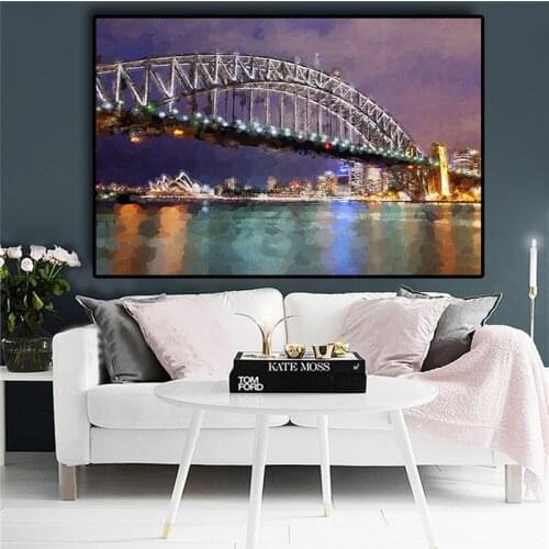 Sydney HArbour Landscape Oil Painting on Canvas Posters and Prints Scandinavian Nordic Wall Art Picture for Living Room