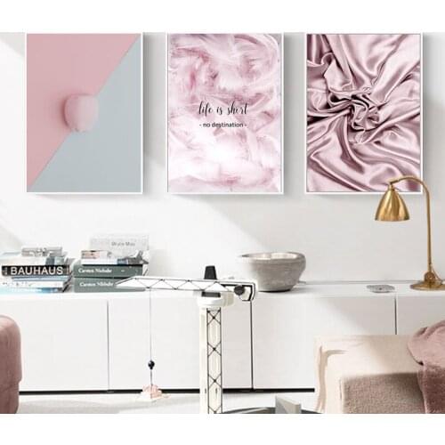 Nordic Canvas Painting Home Decor Landscape Feather Picture Wall Art Pink Modern Print Living Room Bedroom Scenery Decor Poster