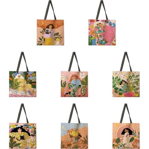 Folding shopping bag Matisse style illustration ladies shoulder bag female casual handbag outdoor beach bag female tote bag