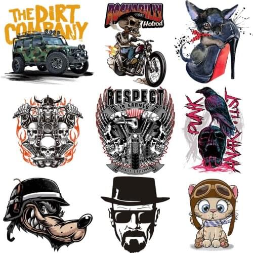 Punk Heat Vinyl Transfer For Clothing Iron On Animals Washable Transfers For Clothes Applique Thermo Stickers For DIY T- shirt
