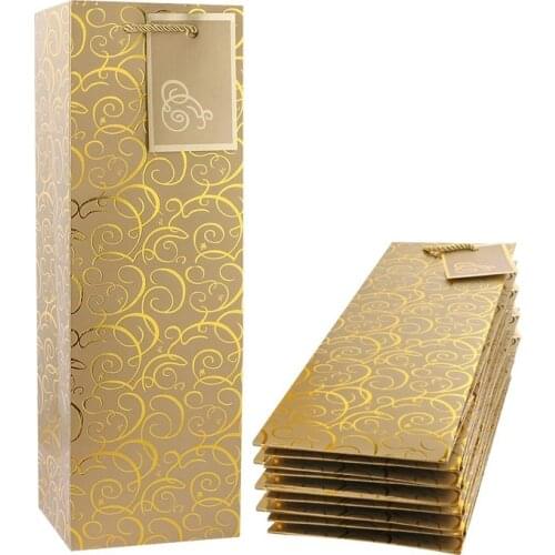 Wine Bags, Kraft Paper Wine Bag 10 Pcs Gift Wine Bags with Handles, Single Bottle Paper Wine Bag Bulk for Christmas, Party, Shop