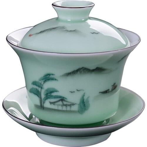 Landscape painting cover bowl tea set High-quality hand-painted Tea Tureen cup,gaiwan tea porcelain pot travel Beautiful kettle