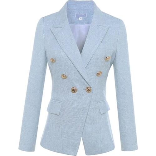 Womens blazer long sleeve double breasted metal lion buttons jacket coat formal office lady fashion blazer feminino clothing