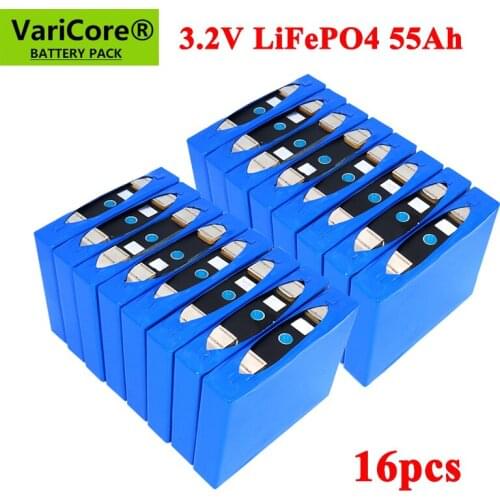 16pcs 3.2V LiFePO4 55Ah battery phosphate 55000mAh for 4S 12V 24V 3C Motorcycle Solar street light batteries modification Nickel