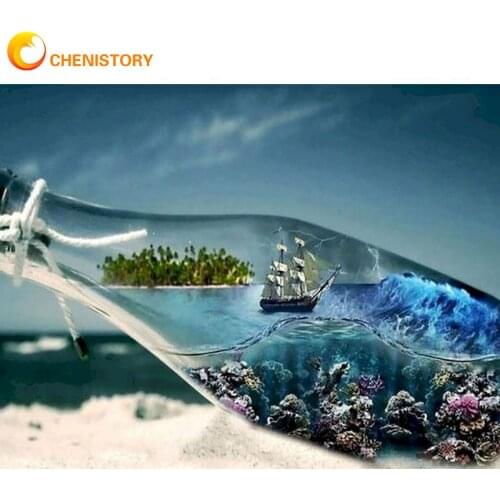 CHENISTORY Diamond Embroidery Full Round 5D DIY Diamond Painting Bottle Of Landscape Cross Stitch Scenery Mosaic Kit Wall Decor