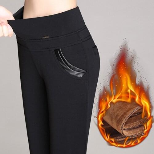 Women Winter Warm Pants Velvet Thick Pencil Pants High Waist Elastic Mon Trousers Plus Size 5XL 6XL