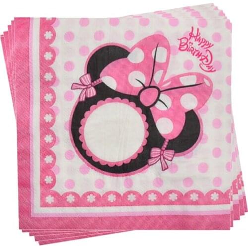 PINK MINNIE Cartoon Paper Napkins for Wedding Dinner Tea Birthday Party Supplies Baby Shower Mouse Ear Pattern Cocktail Napkin