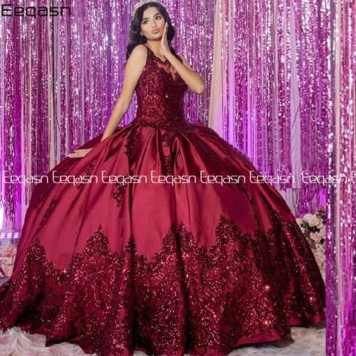 Eeqasn Vestidos de 15 Anos New Ball Gown Quinceanera Dresses 2020 Burgundy Sweet 16 Dresses Debutante Gown Formal Prom Dress