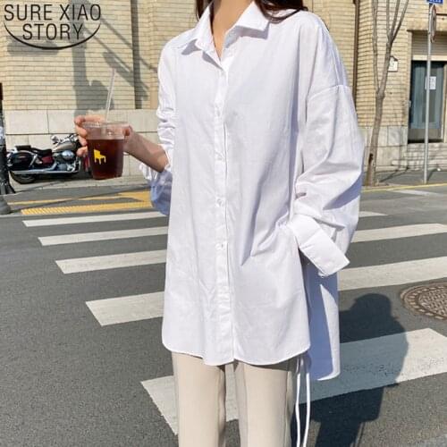 Elegant Shirts Womens Asymmetrical Blouse Womens Oversized Lace Up Blusas 2021 Button Lapel Shirt Tunic Top Female Tops 15899