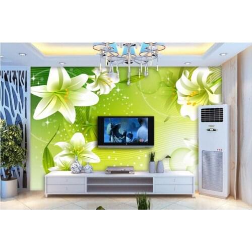 Customized 3d murals wallpaper Green romantic lilies dynamic lines Flowers mural living room TV background wall paper home decor