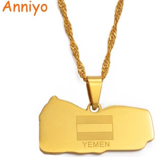 Anniyo Yemen Map and Flag Necklace Gold Color Jewelry Maps of Yemeni Patriotic Gifts #018721