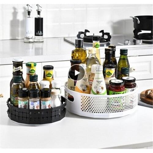 360 Rotating Round Spice Storage Rack Tray Turntable Kitchen Jar Holder Storage Box Multifunction Container Organizer Clean