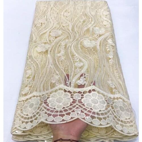 Beige Color 2020 High Quality French Embroidery Sequined Net Lace Fabrics With Sequins Embroidered Tulle Wedding Dress Material