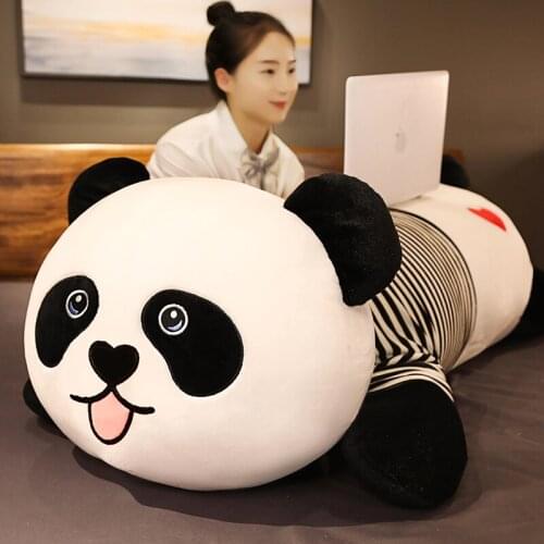 Nice Vivid Funny Panda with Bamboo Leaves Plush Toys Soft Cartoon Animal Black and White Panda Stuffed Pendant Doll Kids Gifts