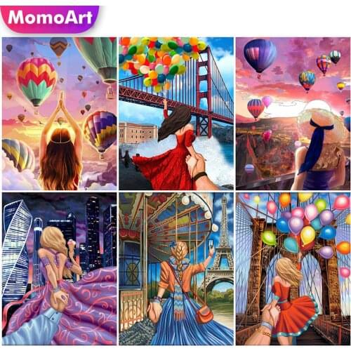 MomoArt Diamond Embroidery Girl Cross Stitch Kits Diamond Painting City New Arrival Mosaic Scenery Full Drill Square Handicraft