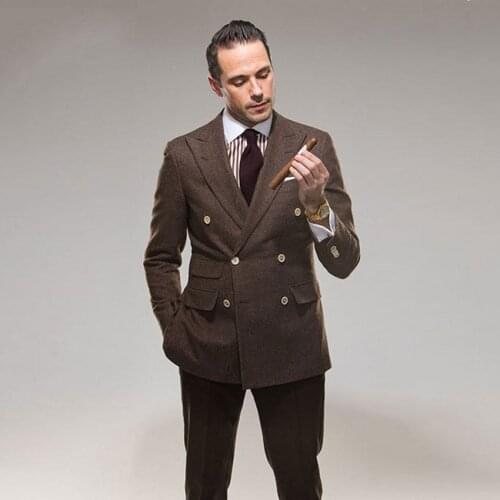 Tweed Men Suit Double Breasted Tweed Jacket Men Blazer Formal Wedding Suit For Men 2 Piece Classic Mens Suit Ternos