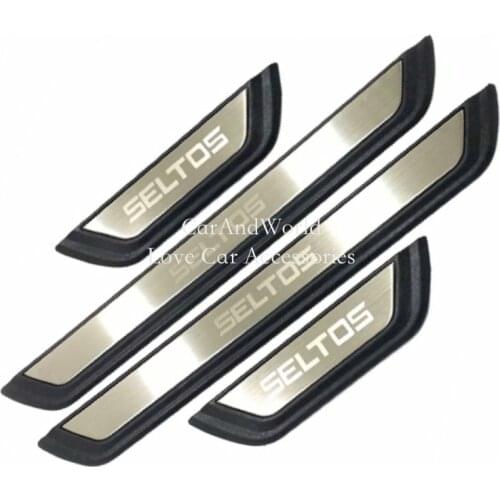 Stainless Steel For Kia Seltos Exterior Door Sill Scuff Plate Protector Pedal Threshold Guard Trims 2020 2021 Car Accessories